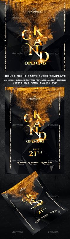 an abstract black and gold flyer with the words club on it