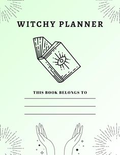 a book cover with two hands holding an open book and the words witch planner on it