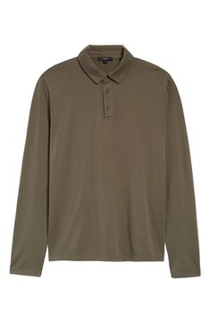 Garment dyeing gives a casual, laid-back look to this long-sleeve polo shirt made from soft cotton. 28" length (size Medium) Button quarter-placket Spread collar Long sleeves 100% cotton Machine wash, tumble dry Made in the USA Men's Clothing | Vince Garment Dyed Long Sleeve Polo Casual Long Sleeve Polo Shirt, Collared Cotton Polo Shirt For Fall, Long Sleeve Cotton Polo Sweater With Placket, Cotton Long Sleeve Polo Sweater With Placket, Fall Long Sleeve Polo Sweater With Placket, Relaxed Fit Long Sleeve Polo Shirt For Fall, Solid Long Sleeve Cotton Polo Shirt, Casual Long Sleeve Henley, Relaxed Fit Long Sleeve Cotton Polo Shirt