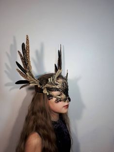 Phoenix Bird Feathered Headdressfeathered Black Gold Lace - Etsy Masquerade Ball Aesthetic, Surrealist Ball, Mask Masquerade Ball, Gold Masquerade Mask, Ball Aesthetic, Bird Girl, Feather Mask, Floral Hair Pieces, Bird Masks