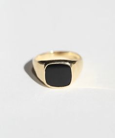 Onyx Signet Ring Formal Black Dome Ring With Polished Finish, Minimalist Onyx Signet Ring For Formal Events, Minimalist Onyx Signet Ring For Formal Occasions, Timeless Onyx Signet Ring With Polished Finish, Minimalist Onyx Rings For Formal Occasions, Minimalist Onyx Ring For Formal Occasions, Formal Gold Onyx Rings, Classic Onyx Signet Ring With Polished Finish, Modern Yellow Gold Signet Ring With Black Enamel