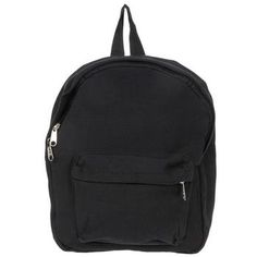 Dimensions: 12.5" x 10" x 6" Strap Drop Length: 16" Material: Fabric & Metal Color: Black Quantity: 1 Get ready for a fun day trip by packing this Canvas Mini Backpack. This bag features a small, round shape and is constructed of thick canvas. There is a rectangle zipper pouch on the front, two adjustable straps, and plenty of room inside the main compartment. Place books, paper, binders, and more inside! Mini Vans Backpack, Black Canvas Backpack For Back To School, Black Canvas Bags For Students, Black Canvas Student Bags, Casual Black Canvas Standard Backpack, Casual Black Canvas Backpack, Black Canvas Backpack With Zipper Closure, Black Canvas Backpack With Zipper Pocket, Back To School Travel Canvas Bag