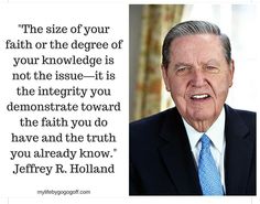 an older man in a suit and tie with a quote on it that says, the size of your faith or the degree of your knowledge is not the issue