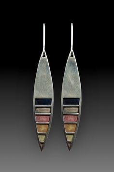 Enameled Earrings - Champleve enamel and sterling earrings. These earrings are inlaid with beautiful transparent enamel and fired in a kiln. Oxidized sterling and matte finished enamel. Care: clean with a toothbrush and detergent under running water. Painted Enamel Jewelry, Hand Painted Multicolor Sterling Silver Earrings, Modern Multicolor Sterling Silver Earrings, Modern Nickel-free Enamel Jewelry, Modern Enamel Jewelry With Matching Earrings, Modern Enamel Jewelry With Pierced Details, Modern Hand Painted Drop Earrings, Modern Handmade Enamel Jewelry, Modern Enamel Drop Earrings