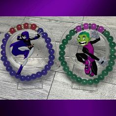 couples Bracelets inspired by Raven and Beast Boy Themed Green Beaded Bracelets For Gifts, Themed Green Beaded Bracelets As Gift, Green Themed Beaded Bracelets As Gifts, Raven Bracelet, Raven And Beast Boy, Duo Bracelets, Matching Couple Bracelets, Couples Bracelets, Couple Things