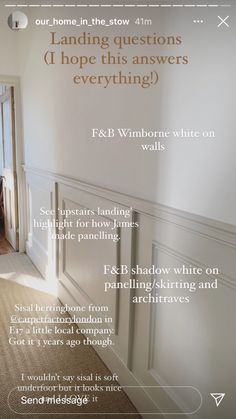 an advertisement for a house with white walls and trimmings on the bottom half