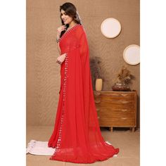 Red colored saree is prettified with beautiful embroidered butti work as shown which makes it appear classy. This saree is made of georgette fabric which is accompanied with banglori silk blouse piece which you can customise as per your design/style. Women can buy this saree to wear for their party and functions. Note:- The actual product may differ slightly in color and design from the one illustrated in the images when compared with computer or mobile screen Measurements: Saree : Georgette : 5 Formal Red Georgette Saree, Red Self-design Georgette Saree, Red Georgette Floor-length Saree, Transitional Red Georgette Saree, Red Embroidered Georgette Pre-draped Saree, Saree Georgette, Georgette Saree, Mobile Screen, Georgette Fabric