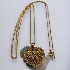 BEAUTIFUL 14K Yellow Gold Basketweave HEART Pendant 18" Necklace Great Gift!! PERFECT GIFT! * Beautiful Basketweave style heart pendant measures approximately 3/4" x 3/4" wide. 18" length 14k yellow gold delicate rope chain included, with spring ring closure. * Weighs 1.2 grams of 14k GOLD! * Made in Italy Please message me with any questions Shipped FAST AND FREE, fully insured in a gift box :) I guarantee item to be exactly as described and pictured. Gold Heart Shaped Box Chain Jewelry, Valentine's Day Yellow Gold Box Chain Necklace, Yellow Gold Heart Jewelry With Box Chain, Heart Shaped Yellow Gold Box Chain Jewelry, Yellow Gold Heart Shaped Box Chain Jewelry, Yellow Gold Heart-shaped Box Chain Jewelry, Yellow Gold Heart Necklace With Box Chain, Heart-shaped Yellow Gold Necklace With Box Chain, Yellow Gold Heart-shaped Necklace With Box Chain