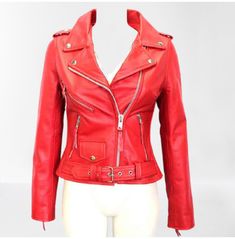 Leather Jacket For Girls, Red Jacket Leather, Leather Jacket For Women, Gothic Jackets, Celebrities Leather Jacket, Womens Biker Jacket, Leather Jacket Style, Hair Red, Platinum Blonde Hair