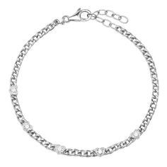 Love the look of a curb chain, but like to keep it delicate? This beauty has the best of both worlds. Available in 14k yellow, rose or white gold .15ctw diamonds Bracelet can be worn from 6-7" with extender chain By Curated by AB Elegant White Gold Curb Chain Bracelet, Elegant Sterling Silver Bracelets With Curb Chain, White Gold Curb Chain Bracelet, Elegant Curb Chain Bracelet With Cubic Zirconia, White Gold Chain Link Bracelet With Diamond Accents, Elegant Sterling Silver Curb Chain Bracelet, Dainty White Gold Bracelet With Silver Chain, White Gold Cubic Zirconia Chain Link Bracelet, Elegant Silver Diamond Bracelet With Curb Chain