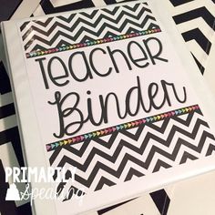 a teacher binder with black and white chevrons