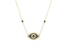 0.35ctw round white and blue diamond, 10k yellow gold evil eye necklace. Measure approximately 18"L x 10/16"W and has a spring ring clasp closure. Black rhodium enhanced prongs around blue diamonds. Yellow Gold Diamond Jewelry With Evil Eye, Diamond Evil Eye Jewelry In Yellow Gold, Yellow Gold Diamond Evil Eye Jewelry, Blue Diamond Jewelry With Diamond Eyes, Evil Eye Jewellery, Gold Evil Eye Necklace, Evil Eye Necklace Gold, Blue Diamonds, 2024 Christmas