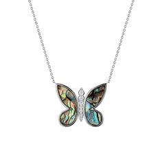 True to the magical aesthetic of butterfly wings, this Diamond Abalone Inlay Butterfly Necklace is a stunning tribute to one of the loveliest symbols of strength and beauty in Mother Nature. It features a beautiful pattern design on the back side, making this piece reversible for a more practical wear. The diamond encrusted center adds to the luxurious feel that will make this the perfect heirloom to pass on.  

Size: 22mm (W) x 18mm (H)
Approx. 16ct Diamonds
High Quality G Color VS2 Clarity Nat Luxury White Gold Butterfly Pendant Necklace, Luxury Sterling Silver Butterfly Necklace, Luxury Formal Necklace With Butterfly Charm, Luxury Butterfly Pendant Necklace For Formal Events, Luxury White Gold Butterfly Necklace, Elegant Sterling Silver Butterfly Necklace With Butterfly Clasp, Luxury Silver Necklace With Butterfly Charm, Luxury White Gold Necklaces With Butterfly Charm, Luxury Silver Butterfly Necklace