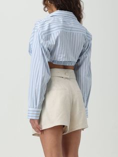 Shirt JACQUEMUS Woman color Blue Jacquemus Shirt, Shirt Cuff, Italian Fashion Designers, Blue Shirt, Shirt Women, Italian Fashion, Woman Colour, Industrial Style, Color Coding