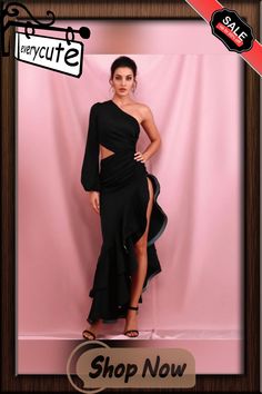 Sexy Black Off-shoulder Side Whit Split Cut Out Ruffled Long Sleeve Maxi Dress Lm82202-1 Black Off Shoulder, Ruffle Long Sleeve, Long Sleeve Maxi, Maxi Dress With Sleeves, Long Sleeve Maxi Dress, Cut Out, Off Shoulder, Shop Now, Maxi Dress