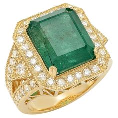 9.40 Carats Natural Emerald and Diamond 14K Solid Yellow Gold Ring Total Natural Green Emerald Weight is: Approx. 7.90 Carats Emerald Measures: Approx. 13.00 x 11.00mm Natural Round Diamonds Weight: Approx. 1.50 Carats (color G-H / Clarity SI1-SI2) Ring size: 7 (free re-sizing available) Ring total weight: 8.8 grams Disclaimer: all weights, measurements and colors are approximate and may vary slightly from the listed dimensions or as seen in the image. All pictures are magnified to show the smal Emerald Band Ring, Jewelry Watch, Jewelry Appraisal, Purple Jewelry, Etsy Gold Ring, Eternity Ring Diamond, Diamond Rings Bands, Green Emerald, Yellow Gold Ring