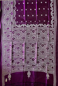 "Purple Hand Embroidered Gujrati Stitch Saree with Blouse piece | Pure Bangalore Silk Saree | Kantha Hand Work | Wedding Wear pure Silk Saree with silk mark Wedding wear saree, party wear saree, pure silk saree, hand embroidered saree, hand work saree. This is authentic hand embroidered Kantha Stitch Saree. The unique thread Kantha embroidery design is entirely handcrafted by our skilled artisans. The most significant aspect of hand embroidery is the running stitch pattern. The running blouse pi Luxury Purple Saree With Chikankari Embroidery, Purple Embroidered Silk Saree, Unstitched Embroidered Purple Blouse Piece, Unstitched Purple Embroidered Blouse Piece, Purple Embroidered Unstitched Suit With Traditional Drape, Embroidered Art Silk Purple Blouse Piece, Embroidered Purple Unstitched Suit With Traditional Drape, Purple Embroidered Art Silk Blouse Piece, Embroidered Purple Art Silk Blouse Piece