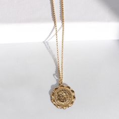 Gold Filled Necklace, Gold Necklace, Coin Necklace, St Christopher Necklace, 14K Gold Filled Necklac 14k Gold Tarnish Resistant Medallion Pendant Necklace, 14k Gold Tarnish-resistant Medallion Pendant Necklace, Rose Gold Medallion Charm Necklace, Gold Medallion Necklace With Locket In 14k Gold, Gold Medallion Charm Necklace Stamped 14k, 14k Gold Clavicle Chain Medallion Necklace, St Christopher Necklace, St Christopher, Saint Christopher