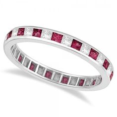 Princess-Cut Ruby & Diamond Eternity Ring 14k White Gold (1.26ct) Mothers Rings, Sapphire Eternity Ring, Wedding Rings Princess Cut, Stackable Diamond Rings, Emerald Wedding Rings, Diamond Ring Princess Cut, Ring Guard, Diamond Eternity Ring, Princess Cut Rings