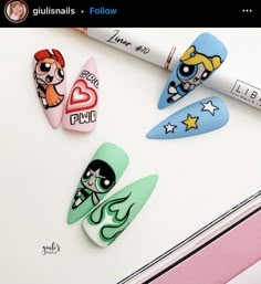 Nail Art Cartoon, Cartoon Nail Designs, Cartoon Nail Art, Summer Nails Art, Бесплатные Схемы Для Вышивки Крестом, Nail 2023, Simple Spring Nails