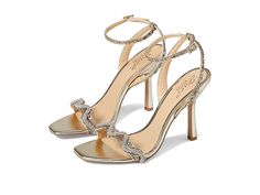 Jewel Badgley Mischka Gemma - Women's Shoes : Gold : Make a classy entrance at any event by wearing the Jewel Badgley Mischka Gemma Heels. Textile upper. Textile lining and insole. Glitter embellishment on the straps. Ankle strap with buckle closure. Open toe silhouette. Stiletto heel style. Flocked outsole. Imported. Measurements: Heel Height: 4 1 2 in Weight: 8 oz Product measurements were taken using size 9, width M. Please note that measurements may vary by size. Weight of footwear is based Jewel Badgley Mischka, Shoes Silver, Silver Shoes, Marc Fisher, Badgley Mischka, Stiletto Heel, Women's Shoes, Stiletto Heels, Open Toe