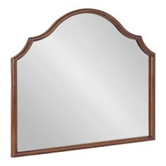 a wooden framed mirror on a white background