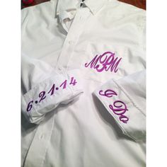 Bride Button Up Embroidered Shirt - Southern Grace Creations Classic Embroidered Button-up Shirt, White Cotton Shirt With Embroidered Cuffs, White Embroidered Button-up Shirt, Long Sleeve Cotton Shirt With Embroidered Text, Cotton Long Sleeve Shirt With Embroidered Text, Julie Lee, Special Font, Southern Grace, Your Special