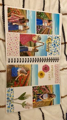 an open notebook with pictures of people and flowers