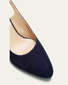 Manolo Blahnik 50mm "Allurasan" suede pumps. 2" covered block heel. Almond toe. Adjustable slingback strap. Leather lining and sole. Imported. Suede Pumps, Slingback Pump, Manolo Blahnik, Block Heels, Almond, Tops Designs, Pumps, Luxury Fashion, Navy