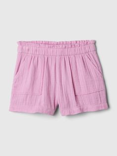 Smooth crinkle gauze cotton shorts.  Elasticized waist.  Slant pockets.  Easy, pull-on waist.  Easy through the hip and thigh.  Sizes range from baby to toddler. Baby Gap, Short Girls, Cotton Shorts, Toddler Boys, Feel Like, Gap, Ralph Lauren, Off White, Texture