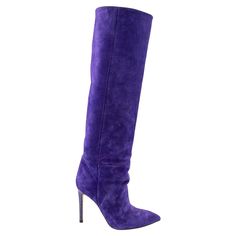 CONDITION is Good. Light scratching along suede. Minor wear along this used Paris Texas designer resale item. Details Purple Suede Knee-high boots Point-toe Croc embossed heel   Made in Italy    Composition EXTERIOR: Suede INTERIOR: Leather    Size & Fit Heel Height:150mm/5.9in Leg Height: 425mm/16.7in Size: IT 36 / UK 3 / US 6  All of Consigned Sealed Delivered (CSD) luxury designer items are pre-owned unless stated otherwise and may have signs of wear and/or imperfections. By purchasing this p Knee-high Suede Heeled Boots, Purple Leather Boots Knee Highs, Luxury Fitted Purple Boots, Luxury Suede Knee-high Heeled Boots, Purple Suede Boots, High Heeled Boots, Knee High Heels, High Heel Boots Knee, Suede Boots Knee High