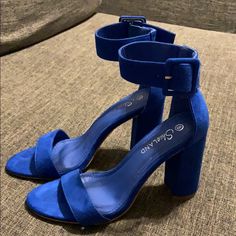 Never Worn, Beautiful Color Suede Blue Heels. Fitted Blue Summer Heels, Fitted Blue Heels For Summer, Spring Blue Heels For Night Out, Blue Heels For Night Out In Spring, Blue Heels For Spring Night Out, Trendy Blue Heels For Formal Occasions, Blue Ankle Strap Heels Casual, Casual Blue Ankle Strap Heels, Chic Blue Heels For Spring