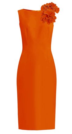 Aegina Red Sheath Cocktail Dress with Flower Detail – CaeliNYC Elegant Orange Sleeveless Dress For Summer, Elegant Orange Sleeveless Summer Dress, Elegant Orange Dress With Fitted Bodice, Elegant Sheath Orange Midi Dress, Sleeveless Dress With Straight Neckline For Summer Formal Events, Orange Fitted Dress With Straight Neckline, Fitted Sleeveless Knee-length Orange Dress, Fitted Knee-length Sleeveless Orange Dress, Sleeveless Orange Dress For Formal Occasions