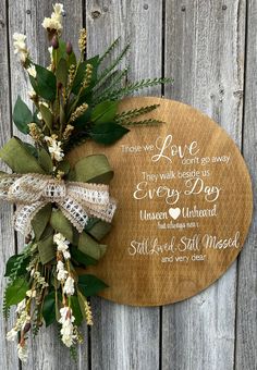 "Beautiful wooden sympathy door hanger, Sympathy gift , Memorial wreath with meaningful message \"Those we love don't go away they walk beside us everyday\"  Measurements: 14 x20 and 5 inches deep Our wreaths are handmade in our shop with care❤️" Diy Memorial Wreath, Memorial Wreath Ideas, Memorial Gifts Diy, Memorial Gift Diy, Wreaths For Funerals, They Walk Beside Us Everyday, Memorial Wreath, Baby Boy Wreath, Casket Flowers