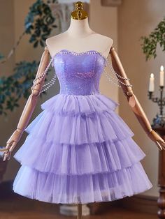 Item Descriptions: Product Code: DE574Length: Knee LengthFabric: Tulle, SequinBack Style: Lace UpBuilt-In Bra: YesShown Color:... Purple Short Prom Dress, Simple Short Bridesmaid Dresses, Lavender Homecoming Dress, Prom Dress Purple, Purple Homecoming, Sweetheart Homecoming Dress, Purple Homecoming Dress, Chiffon Party Dress, Velvet Prom Dress