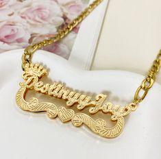 Double Plate Two Tone Heart Name Necklace, Name Plate Necklace, Custom Necklace, Personalized Necklace, Gold Name Necklace, Christmas Gift 💕------------------------------------------ Elevate your jewelry collection with our exquisite Real 18K Gold Filled Stainless Steel Name Necklace. Crafted with care and attention to detail, this necklace is the perfect personalized accessory to showcase your individuality and style.Featuring a durable stainless steel base that is expertly plated with real 18 Name Plate Necklace, Single Pearl Necklace, Nose Piercing Jewelry, Necklace Name, Bamboo Earrings, Titanium Earrings, Nameplate Necklace, Gold Name Necklace, Plate Necklace