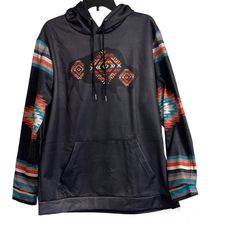 This Casual Ethnic Graphic Long Sweatshirt Is Perfect For The Winter. It Can Be Dressed Up Or Down. Comfortable, Soft, And Breathable Bringing You A Comfortable Wearing Experience All Day Long. 100% Polyester. Size Large. New Without Tags. Black Bohemian Hoodie, Bohemian Black Hooded Hoodie, Western Aztec, Vintage Graphic, Vintage Graphics, Casual Sweatshirt, The Winter, Long Sweatshirt, Hooded Sweatshirts