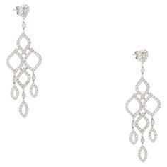 18k White Gold 6.69ctw Round Brilliant Diamond Open Chandelier Drop Earrings Material: 18k White Gold Diamond Details: The diamonds are approximately 6.69 carats of round brilliant cut diamonds. All diamonds are approximately F/G in color and approximately VS/SI (very slightly to slightly included) in clarity Earring Backs: Friction Backs Item Dimensions: L 28.5mm x W 2.02mm x H 77mm Item Weight: 15.2g, 9.8dwt Additional Details: This item comes with a presentation box! SKU: G13816 This beautiful pair of diamond chandelier earrings are a wonderful addition to anyone's jewelry collection. These earrings are the perfect piece for anyone who doesn't already have a lovely pair of chandelier earrings. Please get in touch with our store for more information or similar styles! Diamond Chandelier Earrings, Diamond Chandelier, Brilliant Diamond, Round Brilliant Cut Diamond, Earring Backs, Chandelier Earrings, White Gold Diamonds, Round Brilliant, Gold Diamond