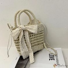 Bird in Bag - Bow hollow square bag handbag crossbody retro popular leisure straw woven bag beach women's bag Burlap Bags, Street Trends, Woven Bag, Bird In Bag, Square Bag, Cross Body Handbags, Women's Bag, Straw Bag, Bags Handbags