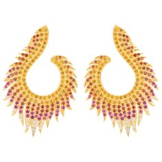 These earrings with a flame inspired design, really make an impact.Adorned with our signature zirconia in hot shades of orange, pink and yellow, these earrings shine in the light with a hypnotic dazzle.Hand crafted in sterling silver, these earrings make the perfect finishing touch to any evening, bridal or wedding outfit.Ideal for those who love statement jewellery with colour and sparkle. Materials: 925 sterling silver, dipped in 22ct Gold. Handset micro pave AAA grade cubic zirconia.Packaging Flame Earrings, Mother Of The Bride Jewelry, Fire Earrings, Earrings Golden, Special Occasion Jewelry, Make An Impact, Baroque Pearl Earrings, Gold Jewelry Earrings, Statement Jewellery