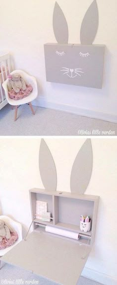 this is an image of a child's room with bunny ears on the wall