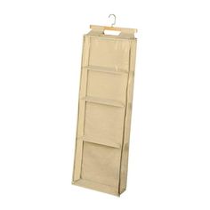 an over the door hanging garment rack with four pockets and two hangers on it