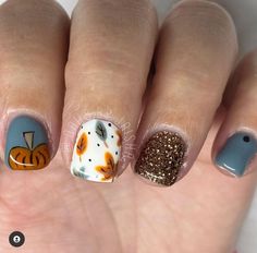 Glimmer Nails, October Nails Fall Short, Mommy Nails, October Nails Fall, Ongles Halloween, Cowboy Nails, Blue Gel Nails, Brown Glitter