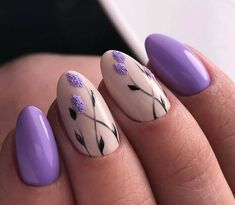 Lovely & Cute Nail Art Ideas For Wedding 2018 Lilac Nails Design, Lilac Nails, Lavender Nails, Floral Nail Designs, Cute Spring Nails, Her Nails, Floral Nail Art, Lavender Flower