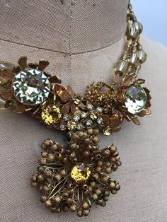 Stunning Rare Signed Miriam Haskell Citrine Filagree Rhinestone Necklace | eBay Gold Embellished Wedding Jewelry, Gold Baroque Necklace For Parties, Traditional Embellished Wedding Necklaces, Ornate Baroque Jewelry For Party, Vintage Bridal Necklace With Intricate Design For Celebration, Formal Embellished Gold Jewelry, Formal Gold Embellished Jewelry, Traditional Embellished Formal Jewelry, Gold Crystal Jewelry Embellished