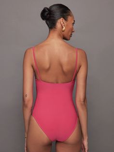 Swimsuit - Fuchsia Pink – Carbon38 Compressive Swimwear With Built-in Bra For Beach, Pink Second-skin Swimwear With Lined Body, Solid Swimwear With Built-in Bra, Elegant Seamless Swimwear For Poolside, Chic Swimwear With Moderate Back Coverage For Pool, Tight Fit Solid Swimwear In Nylon, Seamless Polyamide Swimwear For Pool, Chic Smoothing Swimwear For Beach, Chic Fitted Swimwear With Moderate Back Coverage