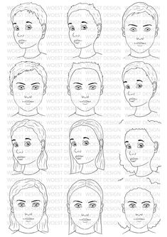 a drawing of different faces and hair styles for people to draw in their own face shapes