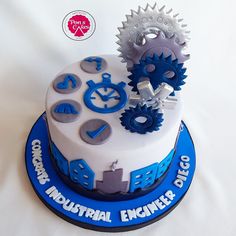 there is a cake that has gears on it