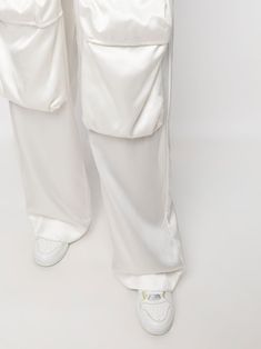 Off-White Duchesse Cargo Trousers - Farfetch White Wide-leg Cargo Pants With Elastic Waistband, White Wide Leg Trousers For Streetwear, White Parachute Trousers With Multiple Pockets, White Parachute Pants With Multiple Pockets, White Wide-leg Cargo Pants, White Straight Parachute Pants With Side Pockets, Chic White Pants With Cargo Pockets, White Wide Leg Parachute Pants With Elastic Waistband, Chic White Bottoms With Cargo Pockets