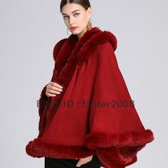 Hooded Poncho, Red Dark, Poncho Cape, Warm Coat, Womens Clothing Sizes, Dark Gray, Scarf Wrap, Scarf Accessory, Fur Coat